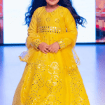 Yellow Raw Silk Mirror Embellished Anarkali Set For Girls
