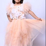 Peach Net Embellished Dress For Girls