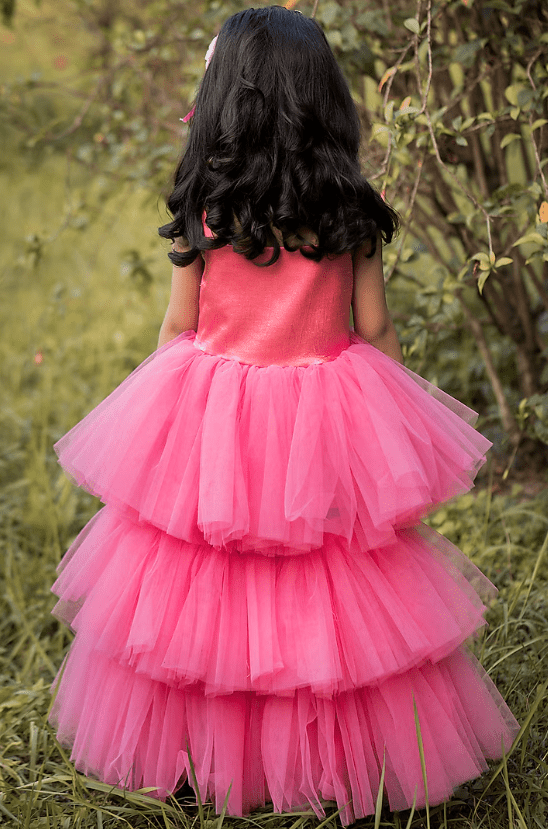 Pink Net High-Low Gown For Girls - Image 2