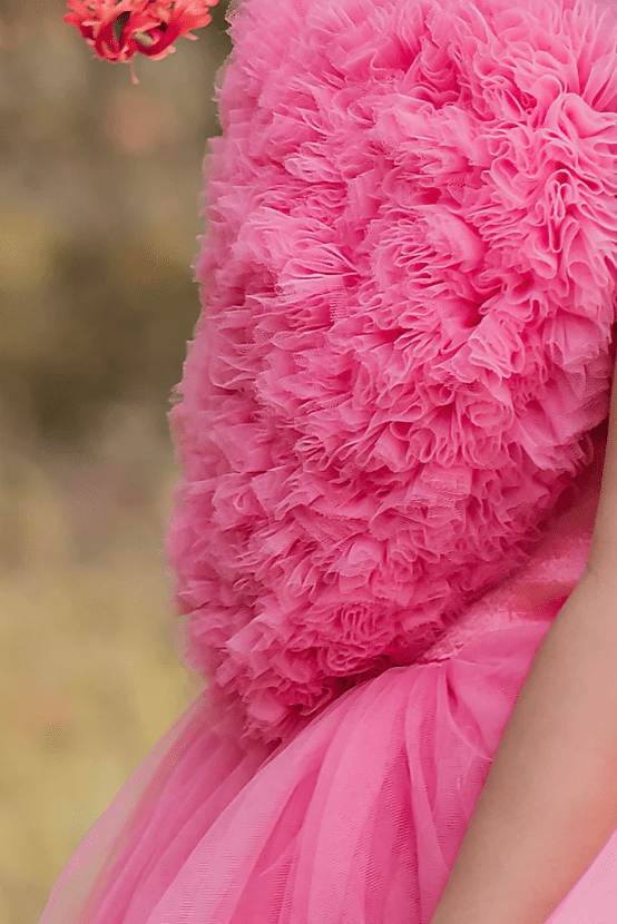 Pink Net High-Low Gown For Girls - Image 3