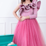 Pink Sequins Off-Shoulder Gown For Girls