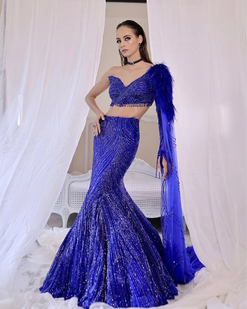 blue fish cut dress Electric Lehenga – Lady Selection Inc 03/17/26 Blush pink Fancy Dress Size:US 12 | EU 46 viscose georgetteComponents