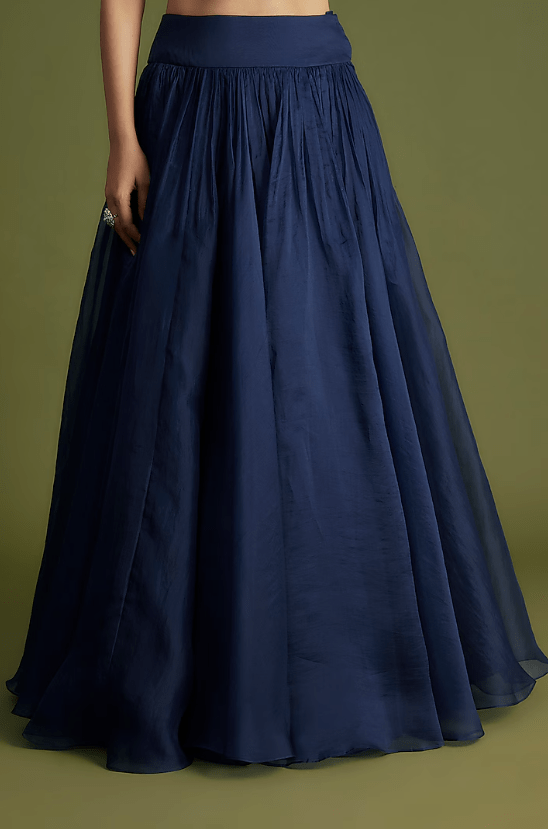 Navy Blue Organza Embroidered Jacket Lehenga Set - Image 3