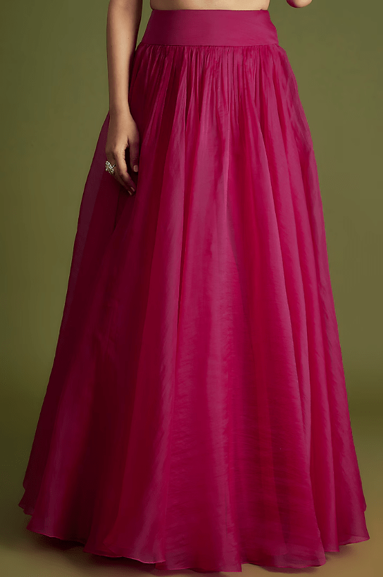 Fuchsia Organza Embroidered Jacket Lehenga Set - Image 3