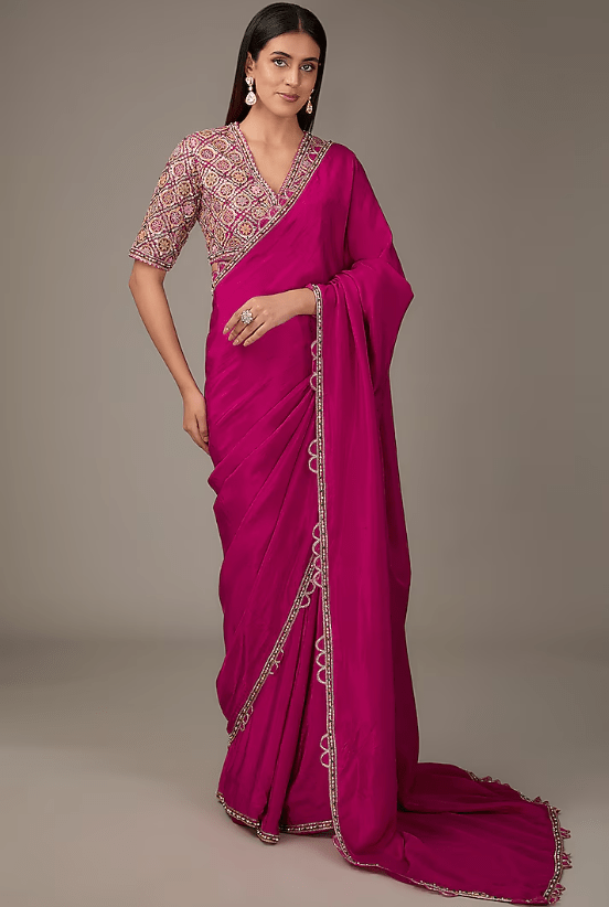 Deep Fuchsia Silk Saree Set
