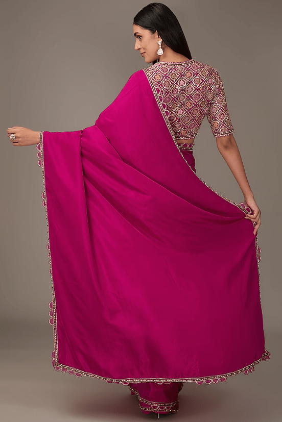 Deep Fuchsia Silk Saree Set - Image 2