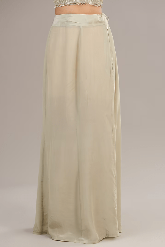 Champagne Flat Silk Embroidered Saree Set - Image 3