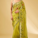 Yellow Organza Hand Embroidered Saree Set
