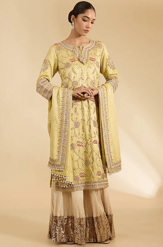 Green Gajji Silk Bandhani Printed & Embroidered Kurta Set