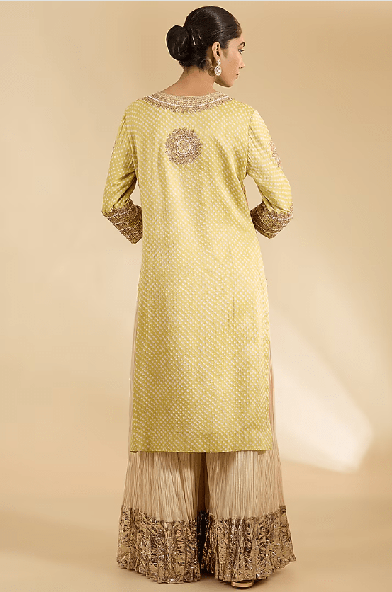 Green Gajji Silk Bandhani Printed & Embroidered Kurta Set - Image 2