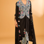 Black Silk Pearl Work Pick-Up Skirt Set