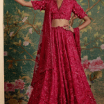 Deep Fuchsia Organza Embroidered Lehenga Set