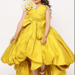 Yellow Taffeta & Silk High-Low Gown For Girls