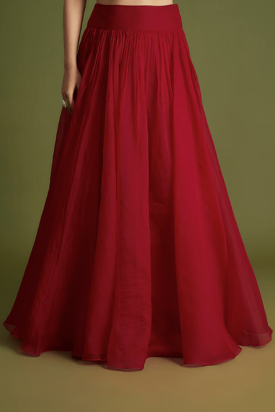 Red Organza Embroidered Jacket Lehenga Set - Image 3