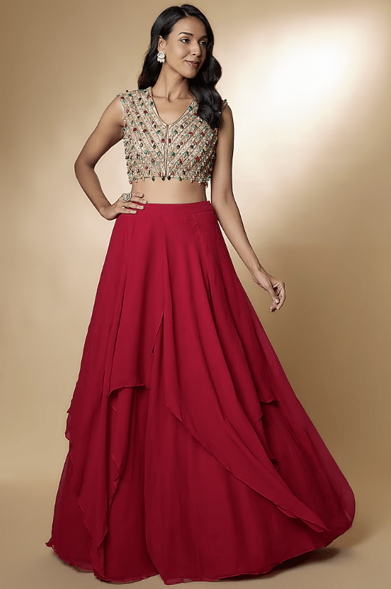 Red Organza Skirt Set