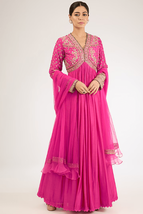 Fuchsia Silk Embroidered Anarkali Set