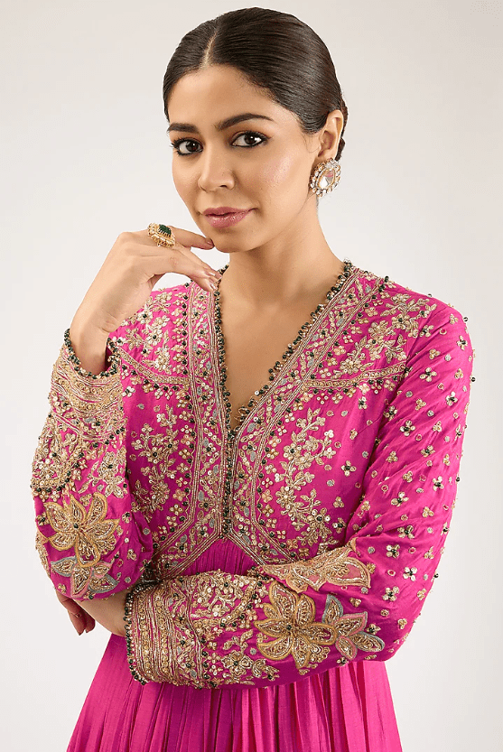 Fuchsia Silk Embroidered Anarkali Set - Image 3