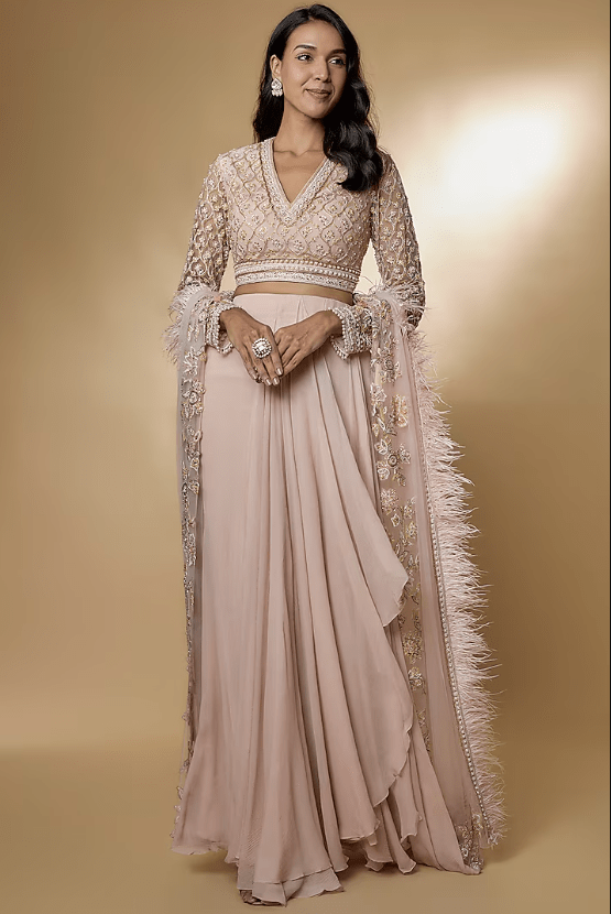 Dusty Pink Chiffon Draped Skirt Set