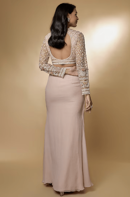 Dusty Pink Chiffon Draped Skirt Set - Image 2