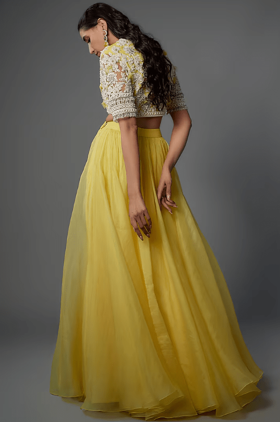 Yellow Organza & Chiffon Lehenga Set - Image 2
