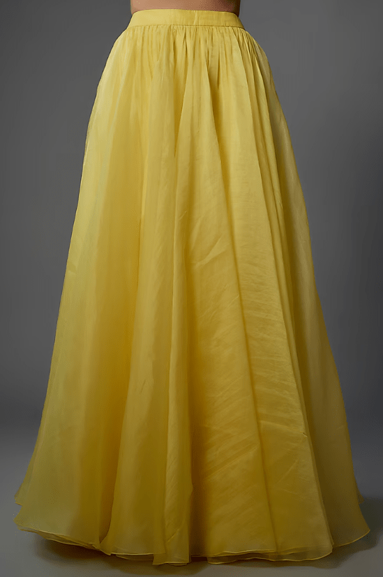 Yellow Organza & Chiffon Lehenga Set - Image 3