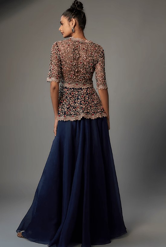 Navy Blue Organza Sharara Set - Image 2
