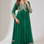 Emerald Green Fine Silk Embroidered Anarkali Set