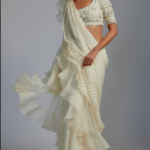 Ivory Chiffon Draped Ruffle Saree Set