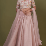 Dusty Pink Organza & Net Embroidered Lehenga Set