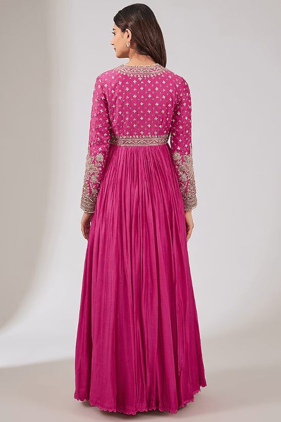 Fuchsia Fine Silk Embroidered Anarkali Set - Image 2