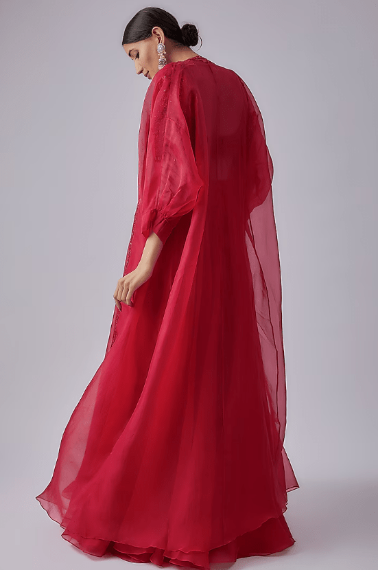 Red Organza Jacket Lehenga Set - Image 2