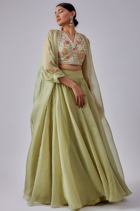 Mint Green Organza Jacket Lehenga Set