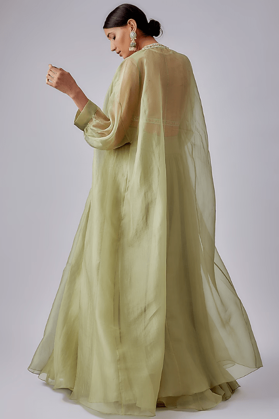 Mint Green Organza Jacket Lehenga Set - Image 2
