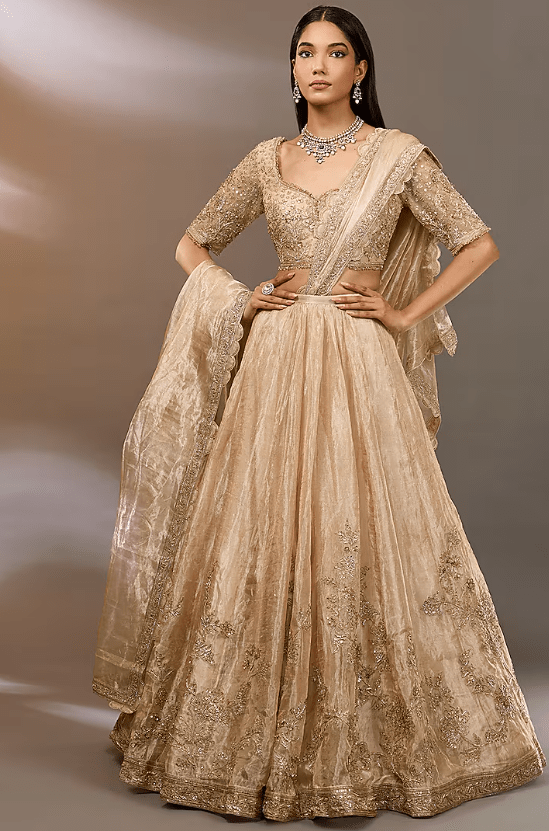 Gold Tissue Embroidered Lehenga Set
