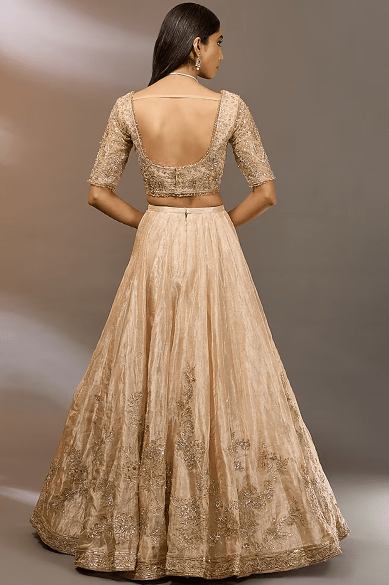 Gold Tissue Embroidered Lehenga Set - Image 2
