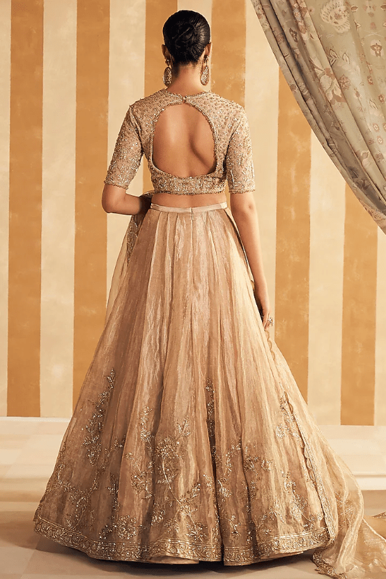 Gold Tissue Embroidered Lehenga Set - Image 2