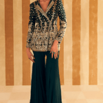 Emerald Green Georgette Embroidered Jacket Set