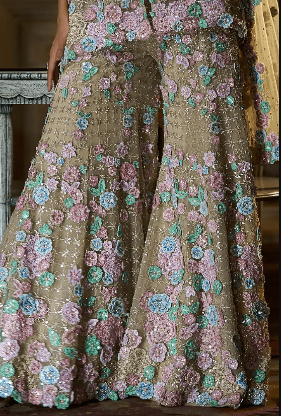Gold Net 3D Embroidered Sharara Set - Image 3