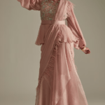 Blush Pink Chiffon & Organza Draped Saree Set