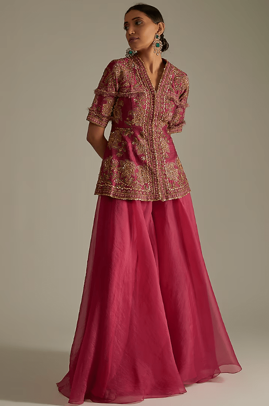 Deep Fuchsia Organza Lehenga Set