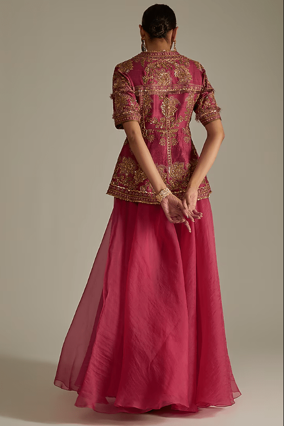 Deep Fuchsia Organza Lehenga Set - Image 2