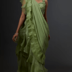 Mint Green Chiffon Draped Saree Set