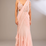 Pink Georgette Embroidered Draped Saree Set