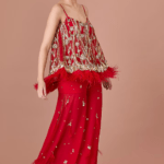 Red Blended Satin & Georgette Hand Embroidered Sharara Pants