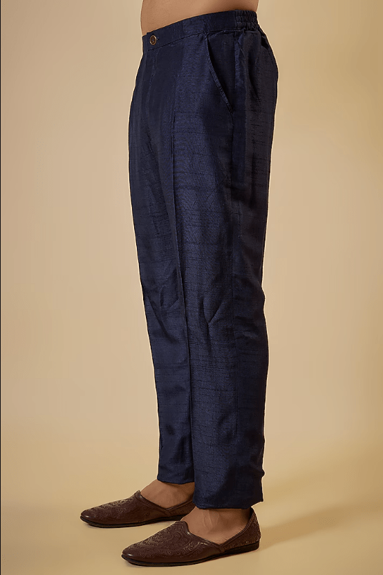 Blue Cotton Silk & Slub Silk Embroidered Kurta Set - Image 3