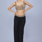 Black Lycra Embroidered Draped Skirt