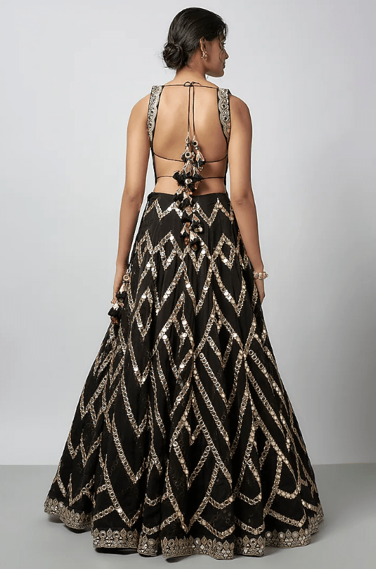 Black Organza Mirror Work Lehenga Set - Image 2