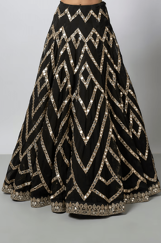 Black Organza Mirror Work Lehenga Set - Image 3