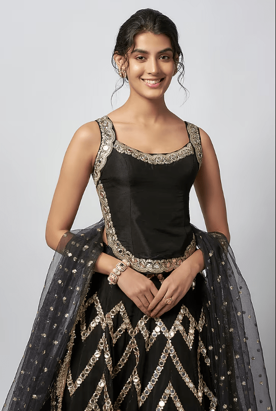 Black Organza Mirror Work Lehenga Set - Image 4