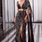 Black Pre-Draped Saree Set With Embroidery